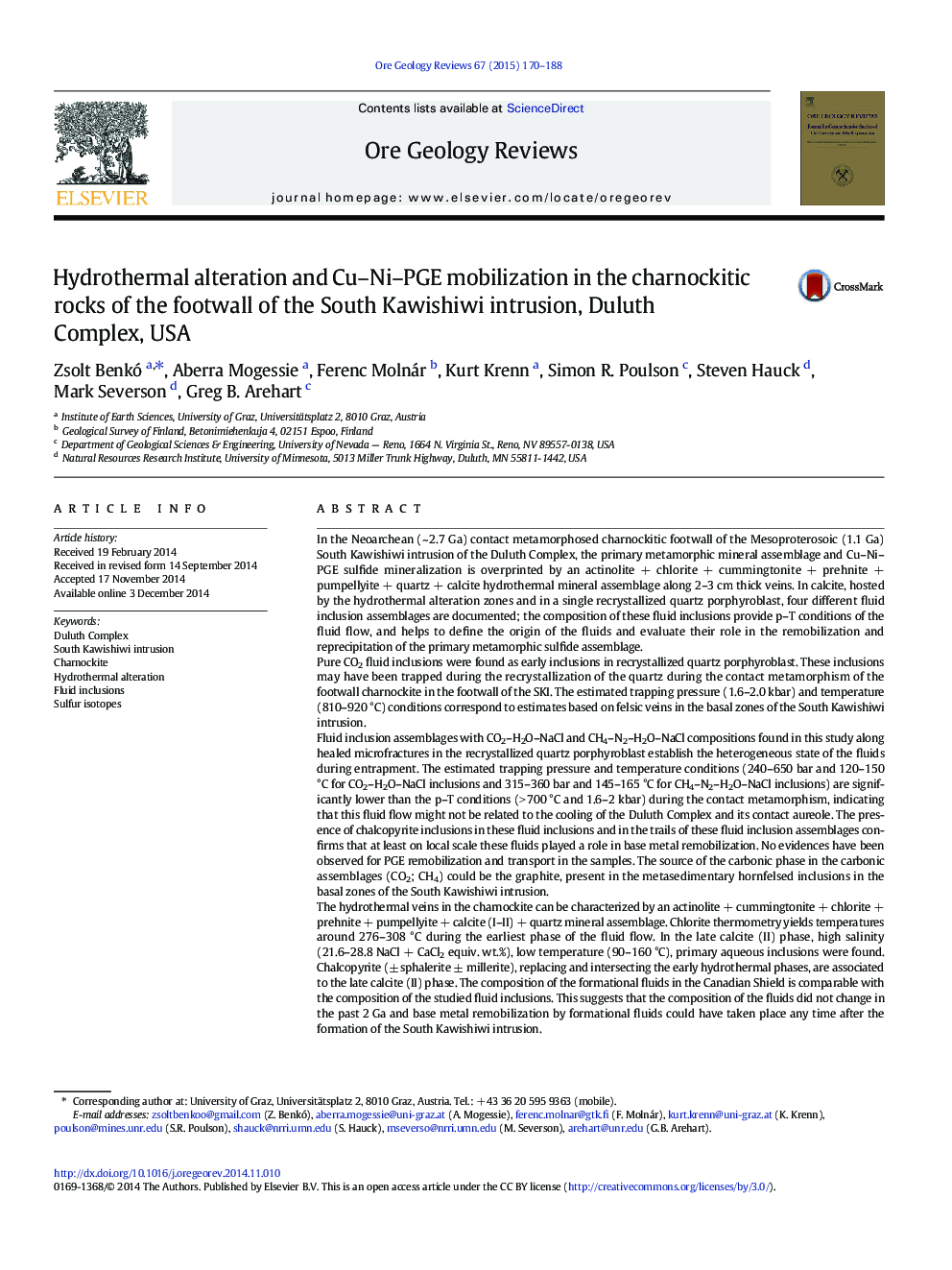 Hydrothermal alteration and Cu-Ni-PGE mobilization in the charnockitic rocks of the footwall of the South Kawishiwi intrusion, Duluth Complex, USA