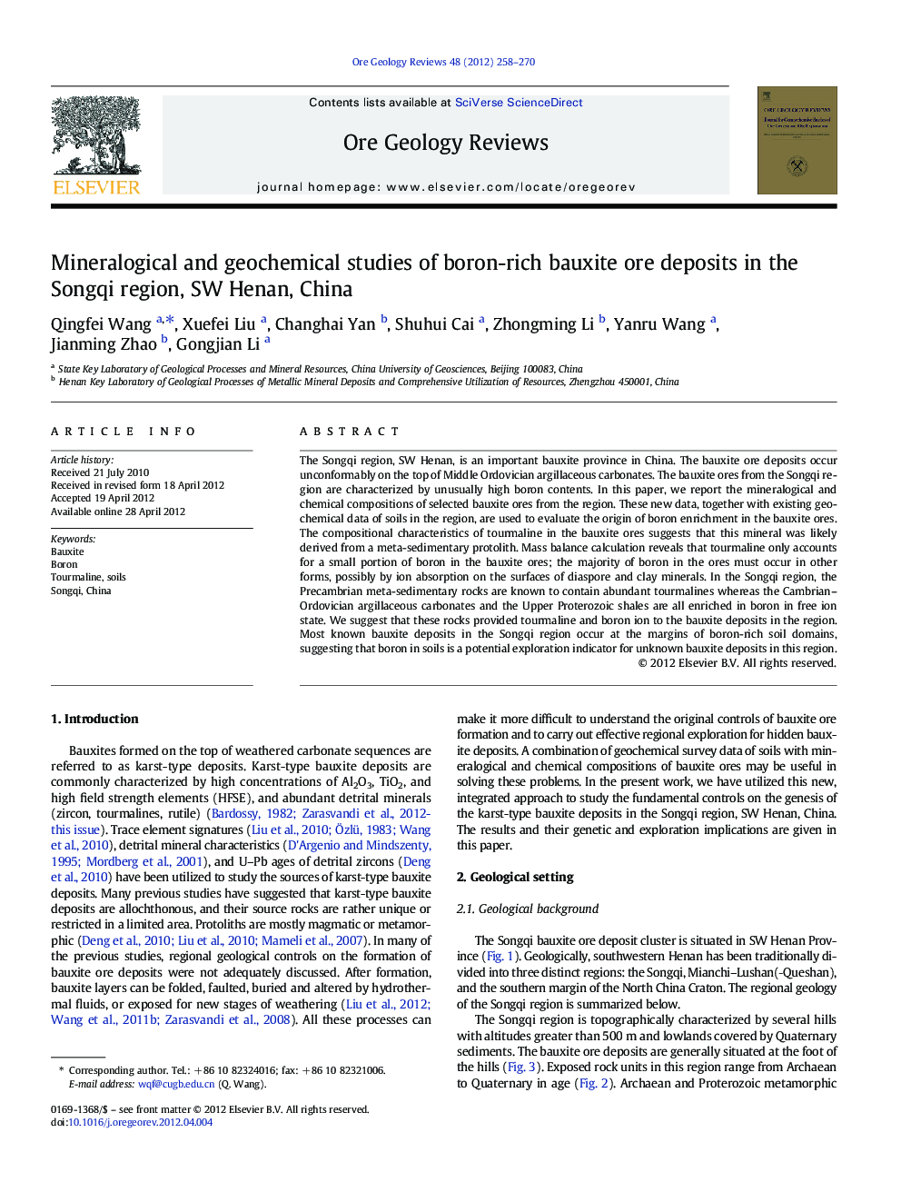 Mineralogical and geochemical studies of boron-rich bauxite ore deposits in the Songqi region, SW Henan, China