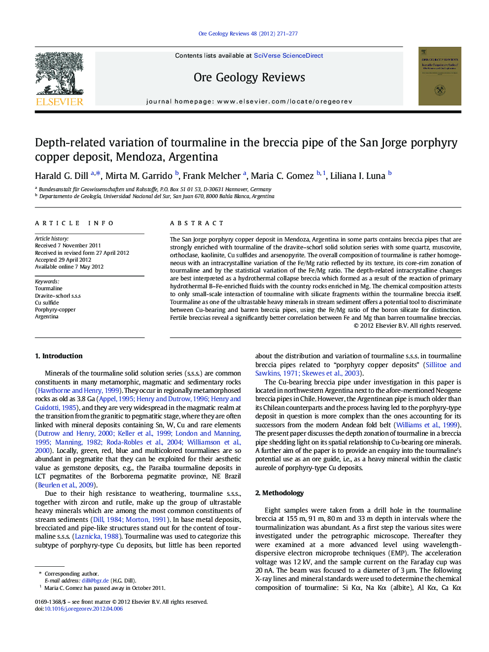 Depth-related variation of tourmaline in the breccia pipe of the San Jorge porphyry copper deposit, Mendoza, Argentina