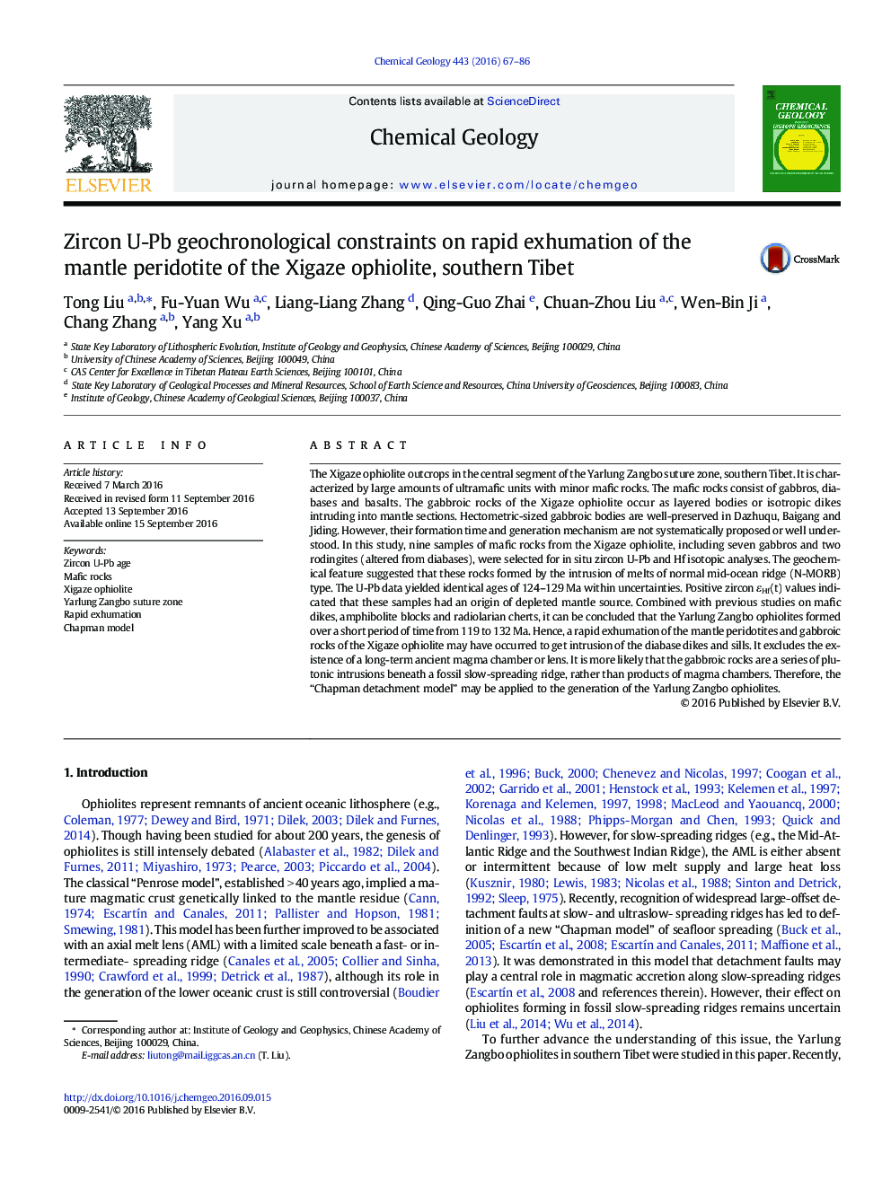 Zircon U-Pb geochronological constraints on rapid exhumation of the mantle peridotite of the Xigaze ophiolite, southern Tibet