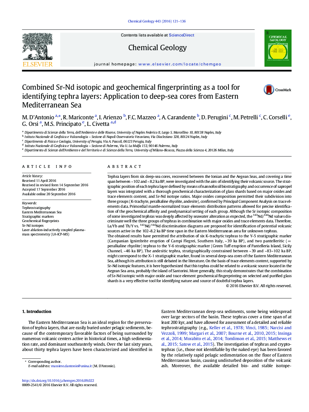 Combined Sr-Nd isotopic and geochemical fingerprinting as a tool for identifying tephra layers: Application to deep-sea cores from Eastern Mediterranean Sea