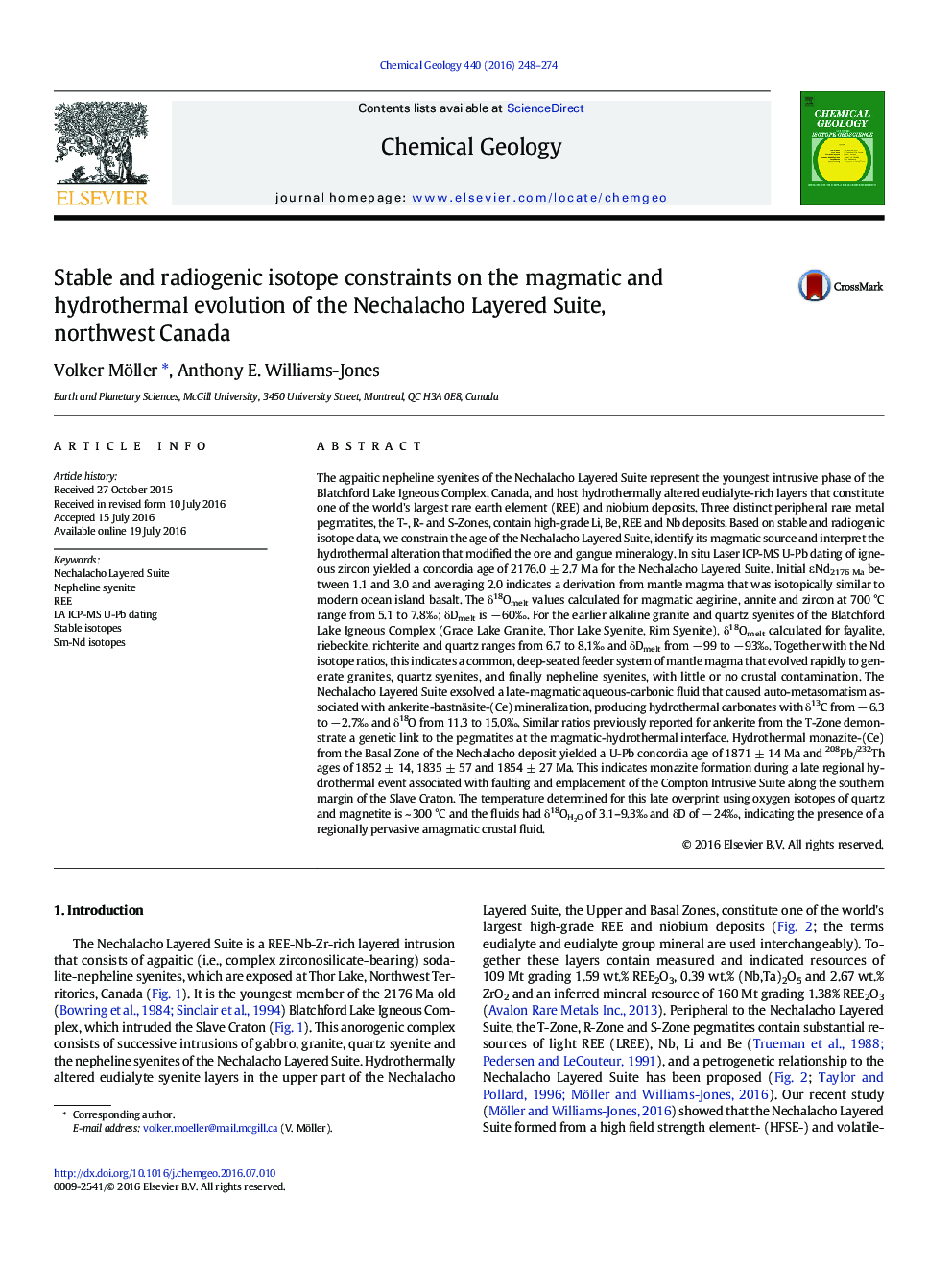 Stable and radiogenic isotope constraints on the magmatic and hydrothermal evolution of the Nechalacho Layered Suite, northwest Canada