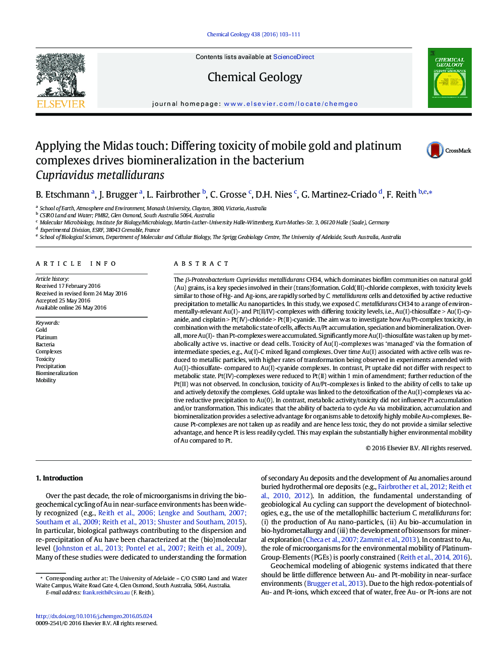 Applying the Midas touch: Differing toxicity of mobile gold and platinum complexes drives biomineralization in the bacterium Cupriavidus metallidurans