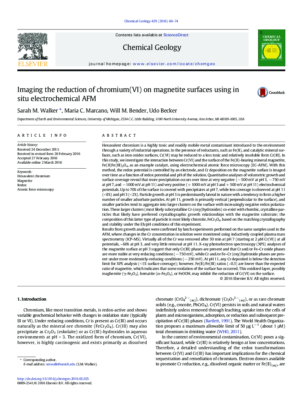 Imaging the reduction of chromium(VI) on magnetite surfaces using in situ electrochemical AFM