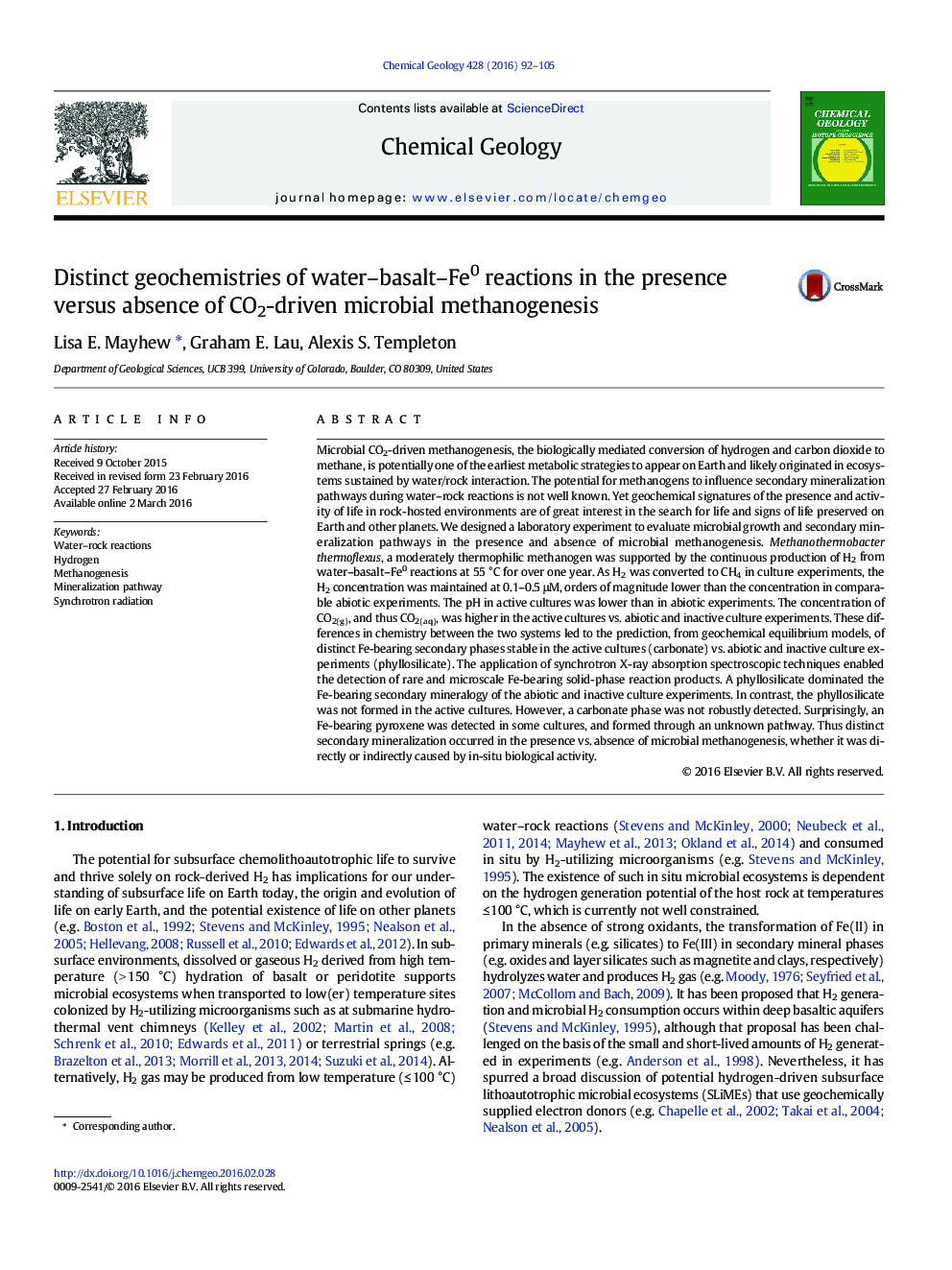 Distinct geochemistries of water-basalt-Fe0 reactions in the presence versus absence of CO2-driven microbial methanogenesis