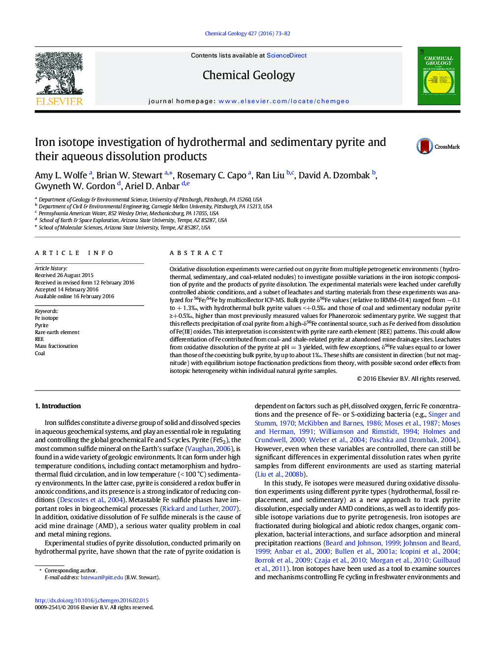 Iron isotope investigation of hydrothermal and sedimentary pyrite and their aqueous dissolution products