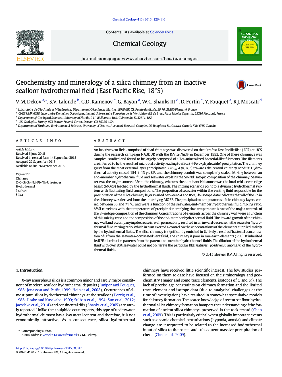 Geochemistry and mineralogy of a silica chimney from an inactive seafloor hydrothermal field (East Pacific Rise, 18Â°S)