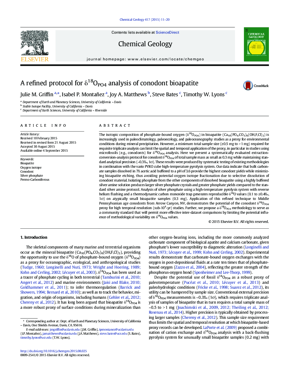 A refined protocol for Î´18OPO4 analysis of conodont bioapatite