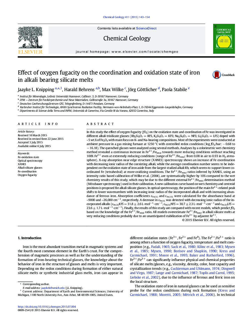 Effect of oxygen fugacity on the coordination and oxidation state of iron in alkali bearing silicate melts