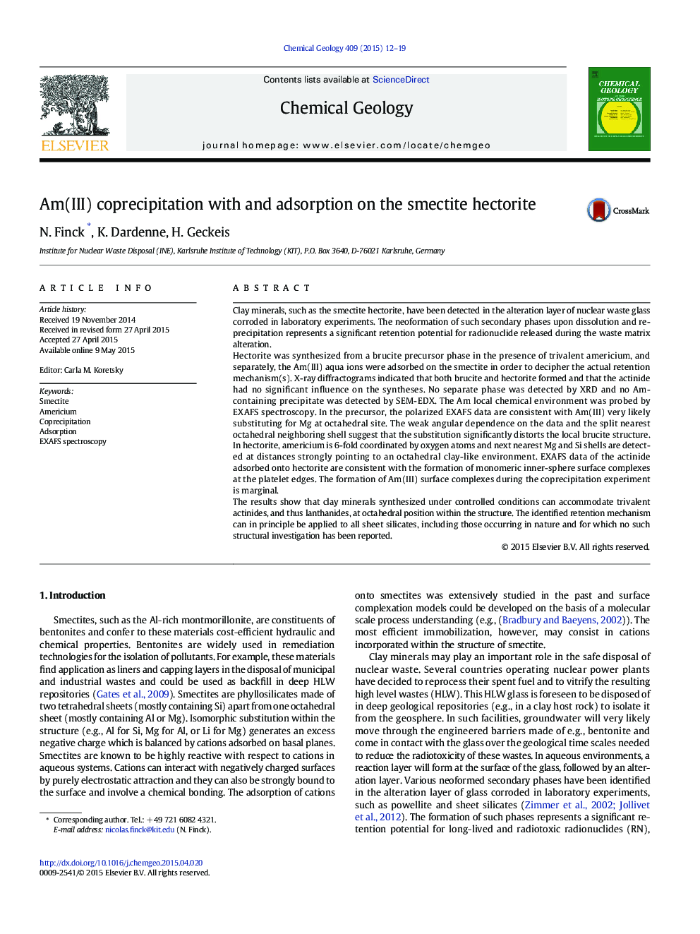 Am(III) coprecipitation with and adsorption on the smectite hectorite