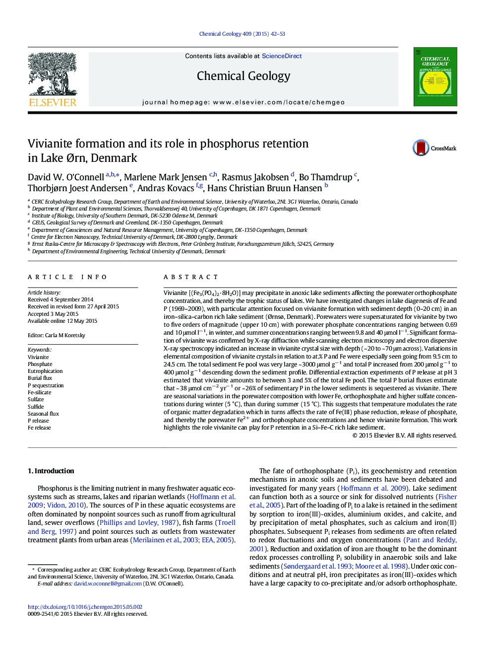 Vivianite formation and its role in phosphorus retention in Lake Ãrn, Denmark