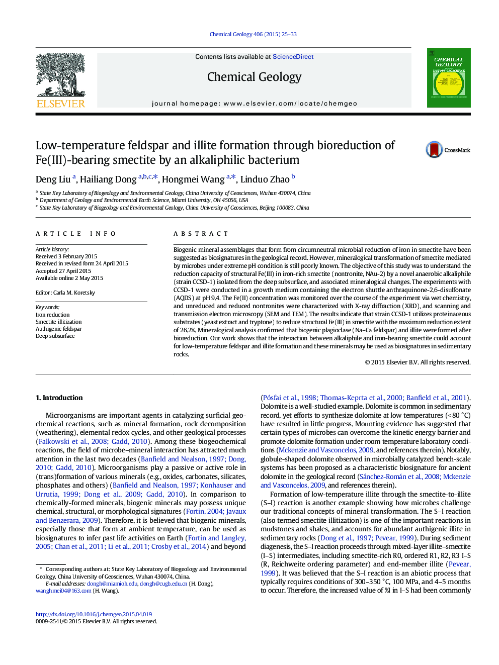 Low-temperature feldspar and illite formation through bioreduction of Fe(III)-bearing smectite by an alkaliphilic bacterium