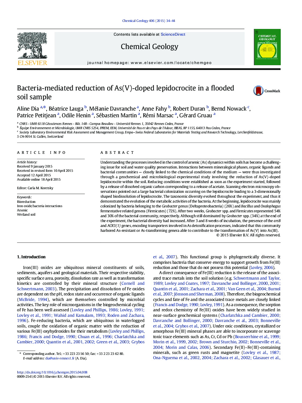 Bacteria-mediated reduction of As(V)-doped lepidocrocite in a flooded soil sample