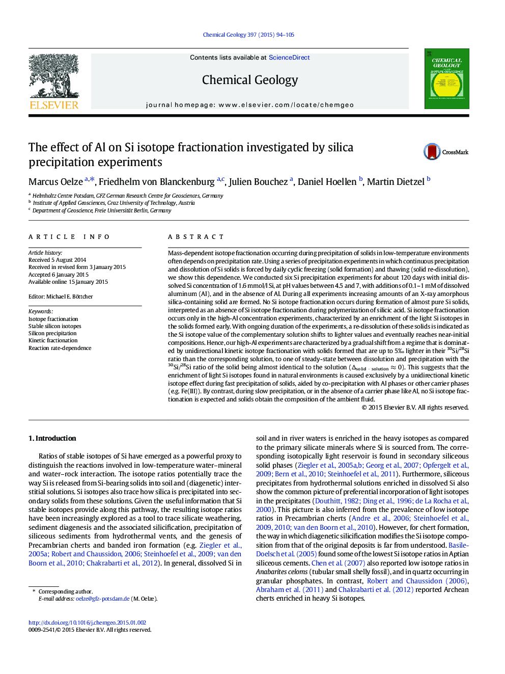 The effect of Al on Si isotope fractionation investigated by silica precipitation experiments