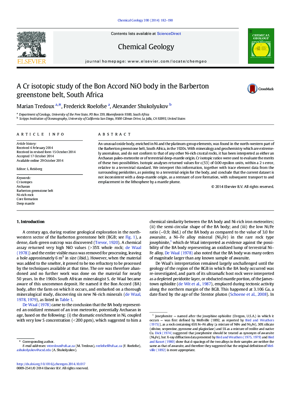 A Cr isotopic study of the Bon Accord NiO body in the Barberton greenstone belt, South Africa