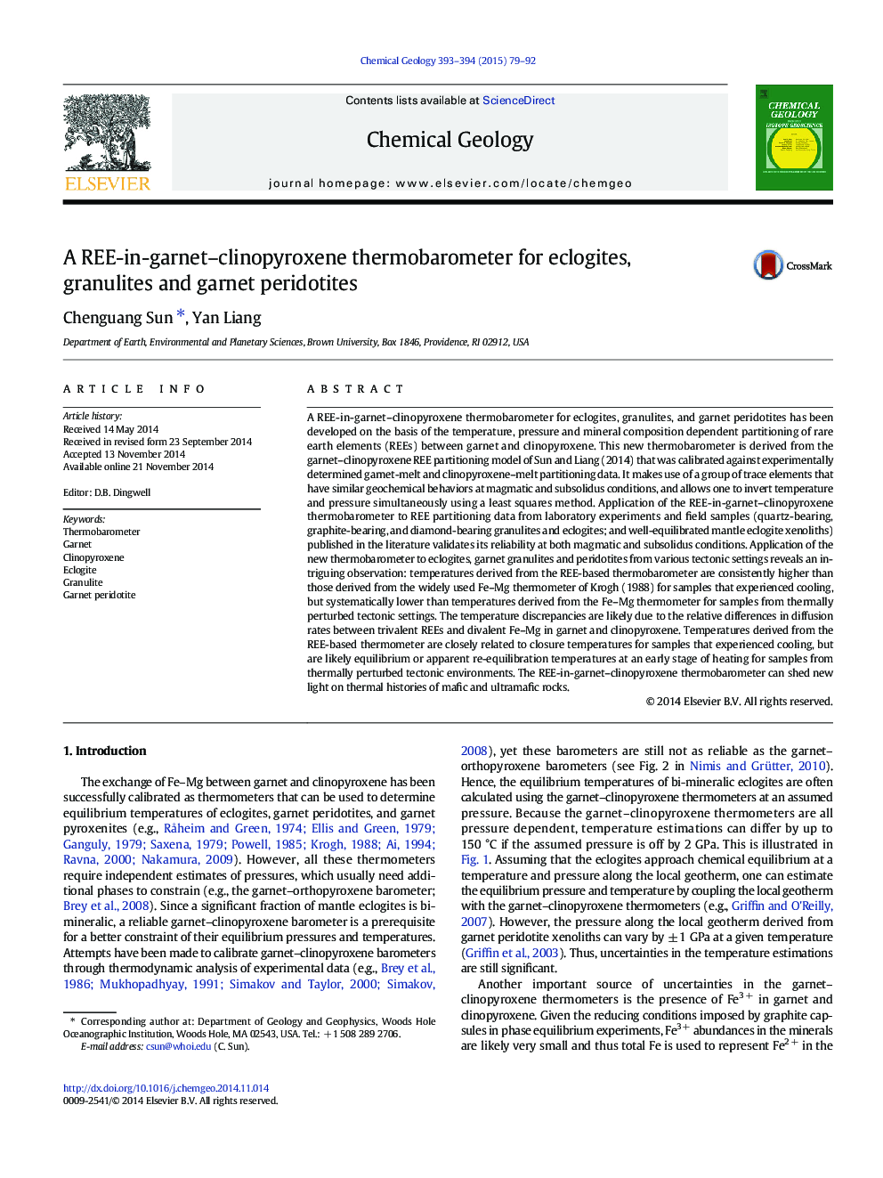 A REE-in-garnet-clinopyroxene thermobarometer for eclogites, granulites and garnet peridotites