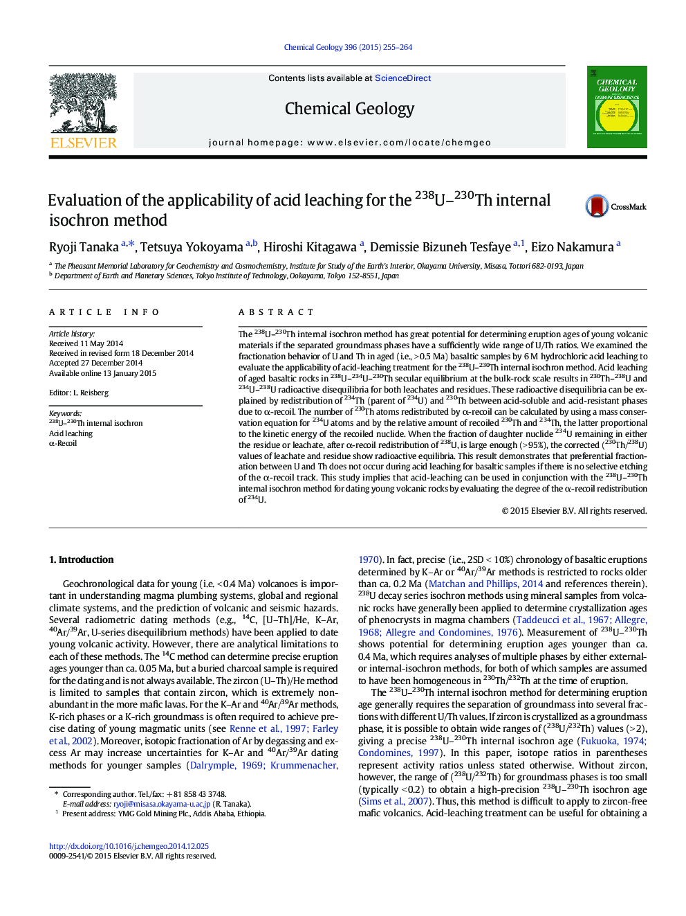 Evaluation of the applicability of acid leaching for the 238U-230Th internal isochron method