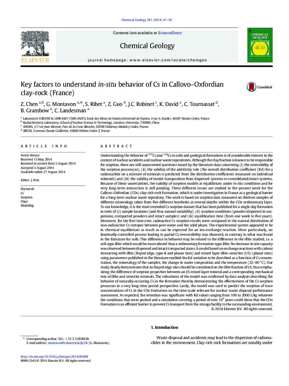 Key factors to understand in-situ behavior of Cs in Callovo-Oxfordian clay-rock (France)