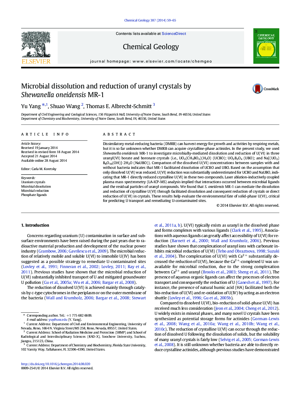 Microbial dissolution and reduction of uranyl crystals by Shewanella oneidensis MR-1