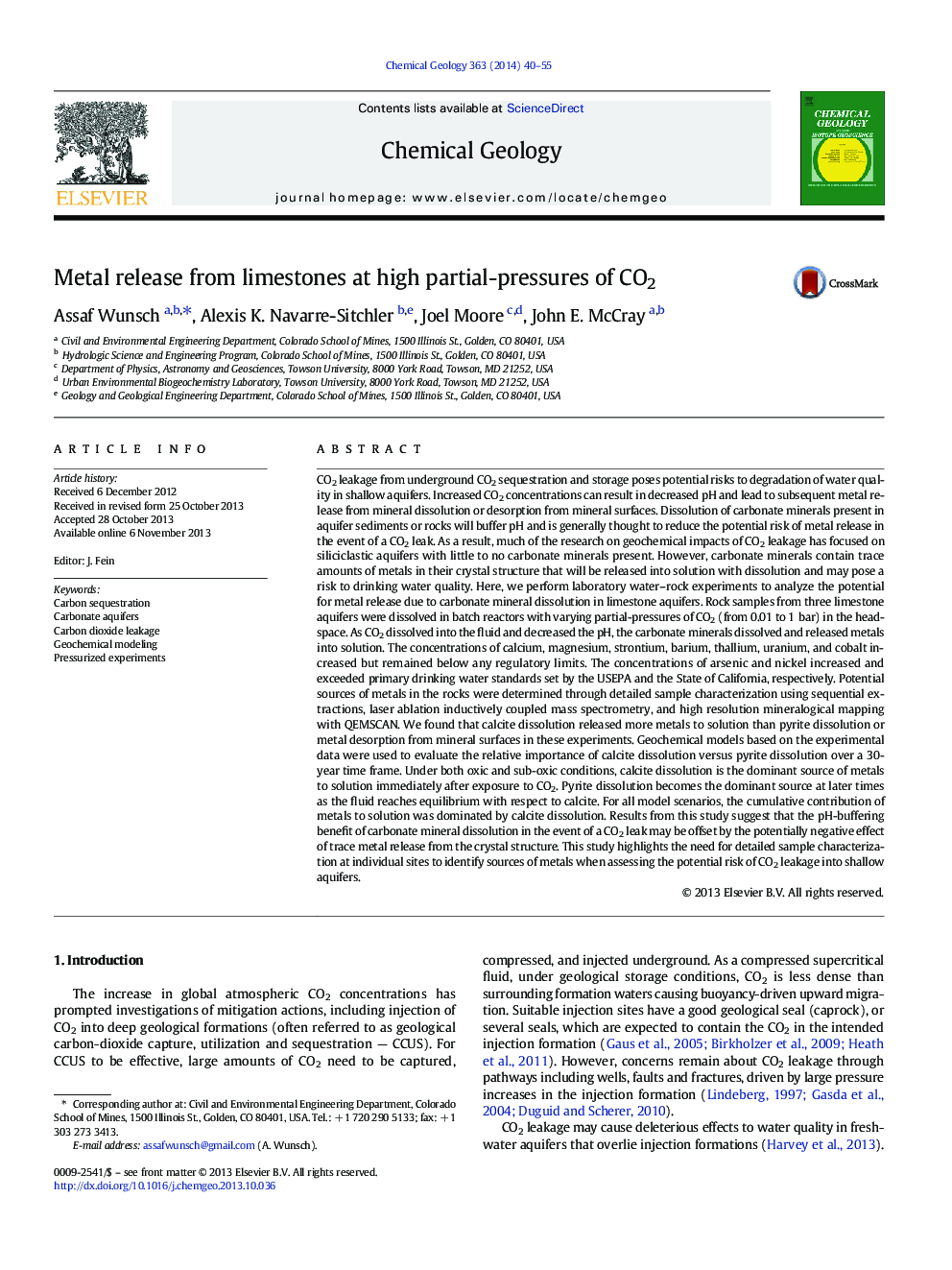 Metal release from limestones at high partial-pressures of CO2