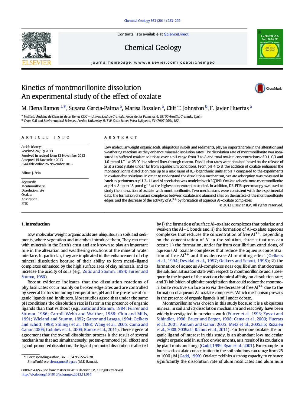 Kinetics of montmorillonite dissolution: An experimental study of the effect of oxalate