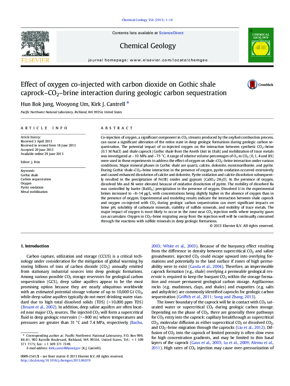 Effect of oxygen co-injected with carbon dioxide on Gothic shale caprock-CO2-brine interaction during geologic carbon sequestration