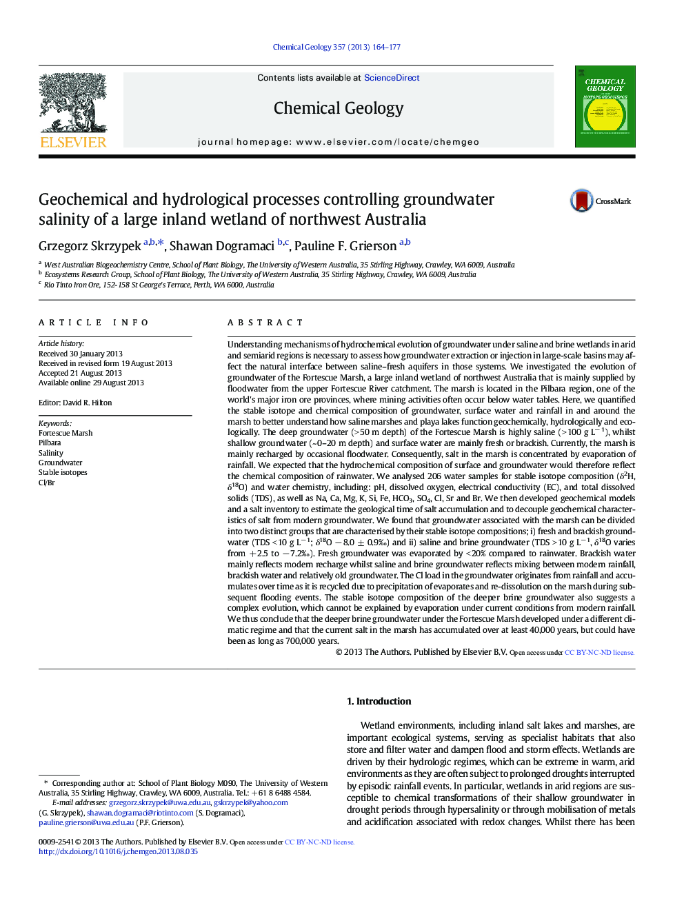 Geochemical and hydrological processes controlling groundwater salinity of a large inland wetland of northwest Australia