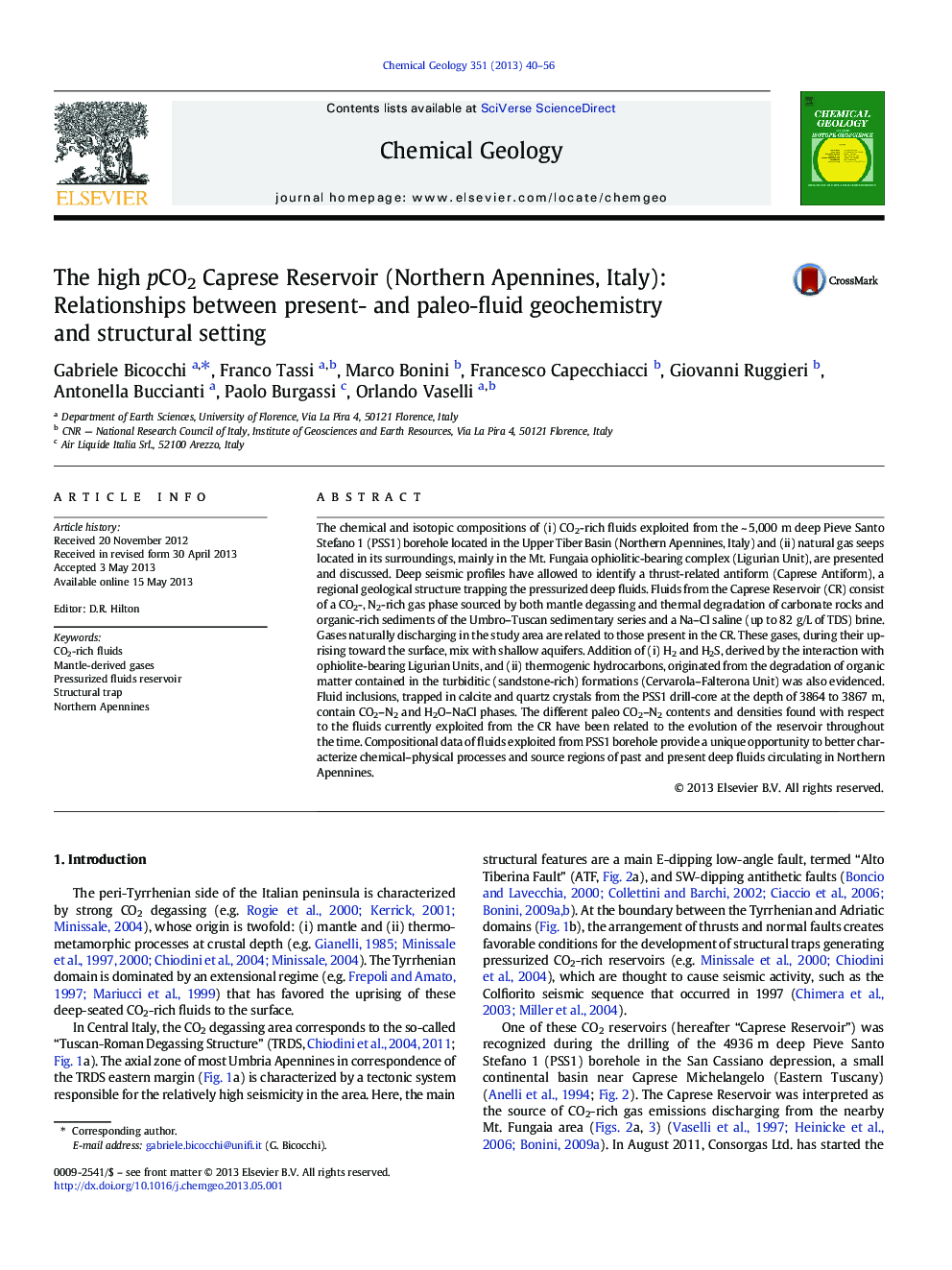 The high pCO2 Caprese Reservoir (Northern Apennines, Italy): Relationships between present- and paleo-fluid geochemistry and structural setting