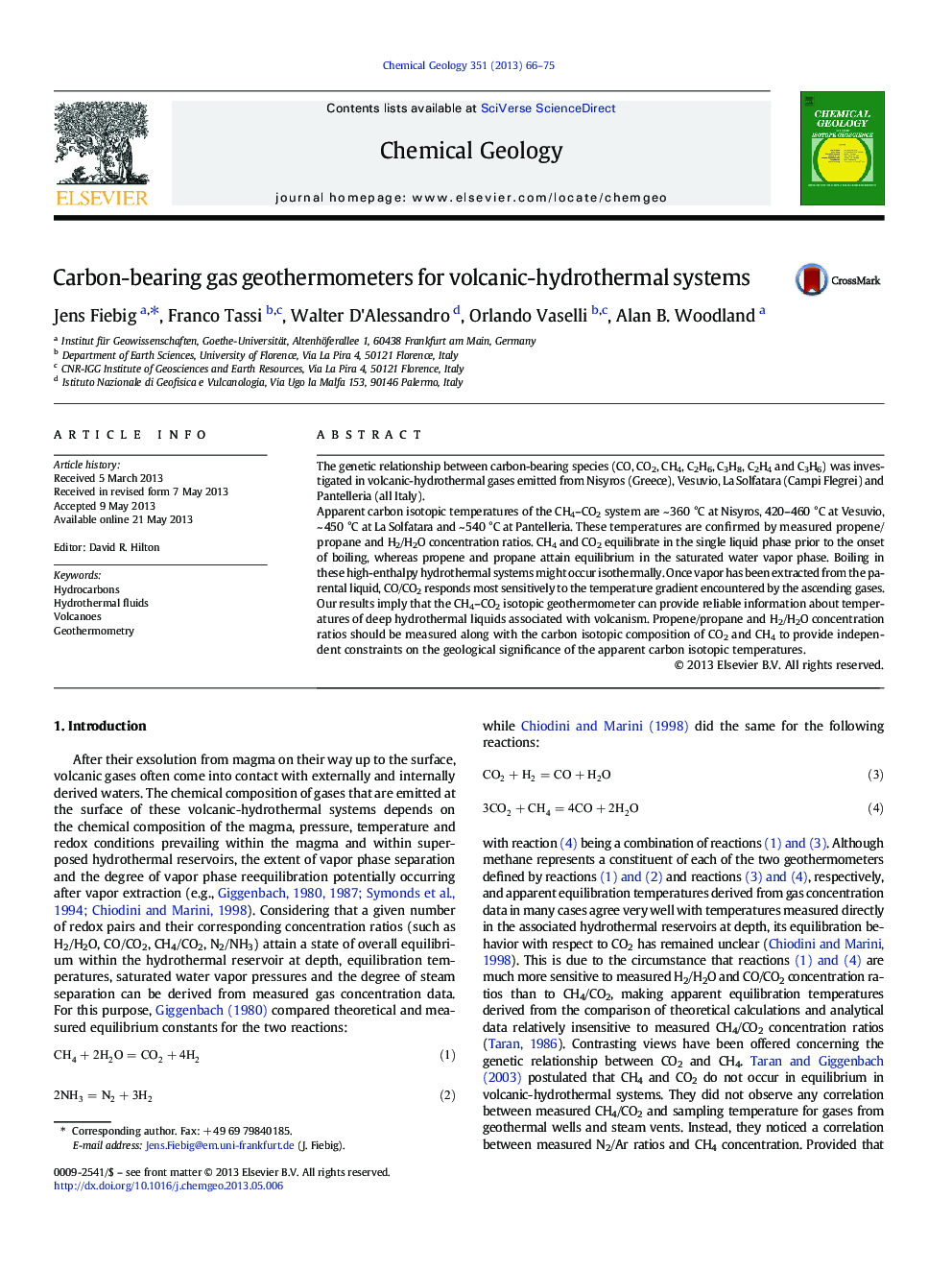 Carbon-bearing gas geothermometers for volcanic-hydrothermal systems