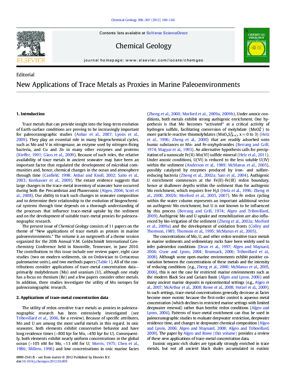 New Applications of Trace Metals as Proxies in Marine Paleoenvironments