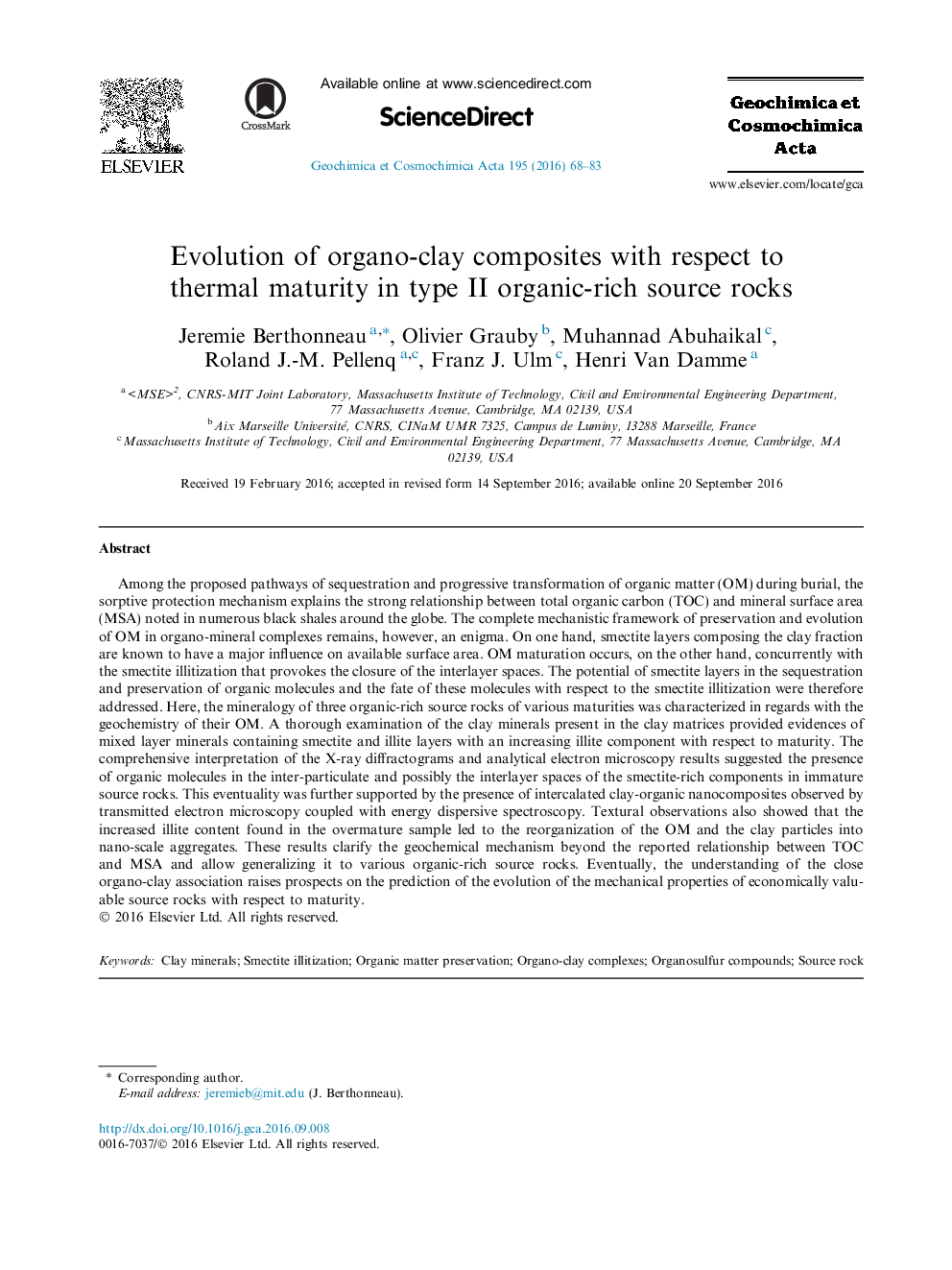 Evolution of organo-clay composites with respect to thermal maturity in type II organic-rich source rocks