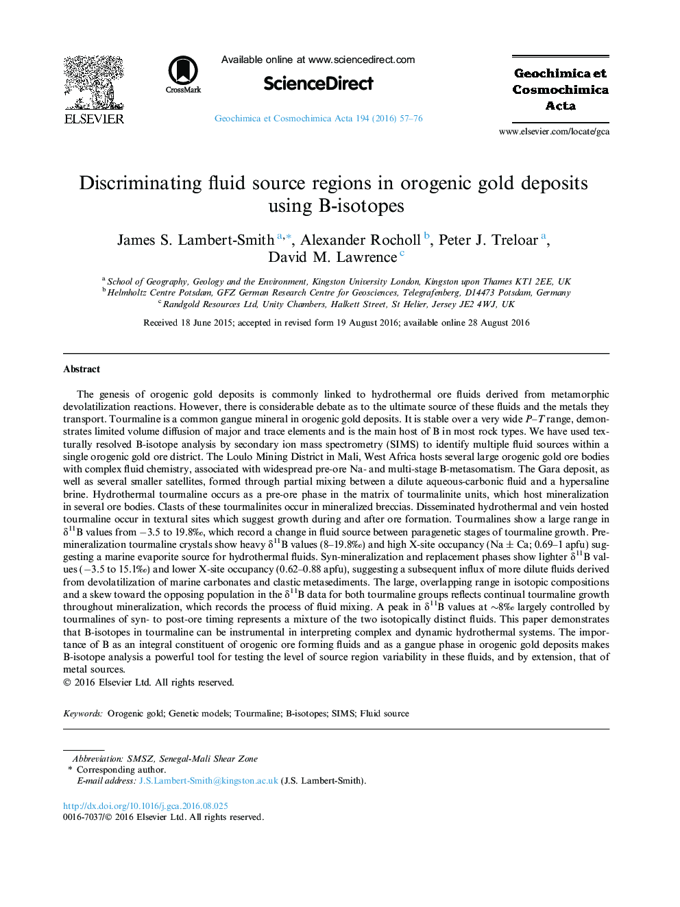 Discriminating fluid source regions in orogenic gold deposits using B-isotopes