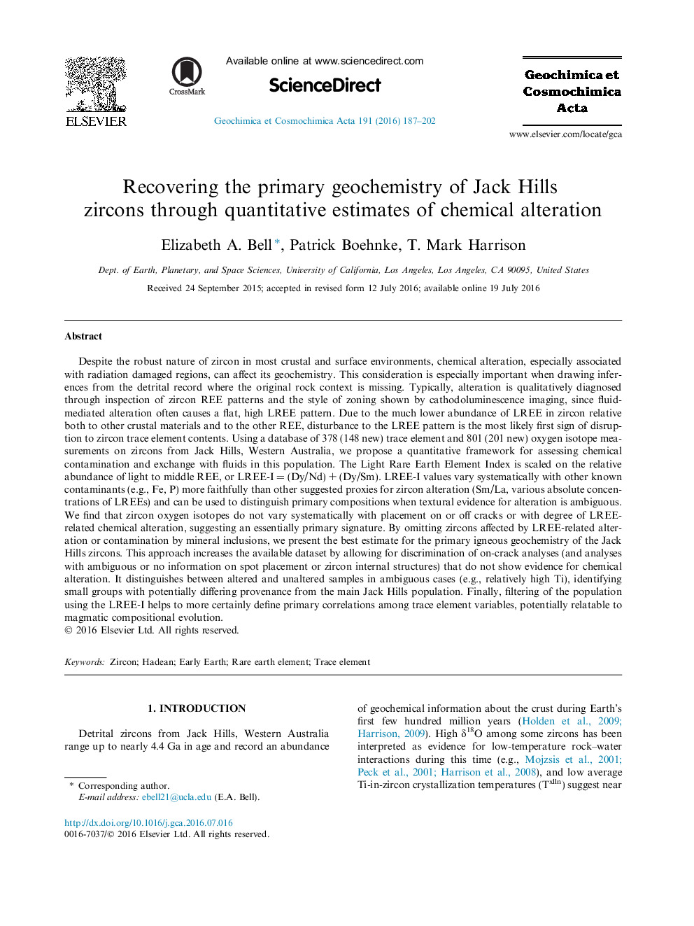 Recovering the primary geochemistry of Jack Hills zircons through quantitative estimates of chemical alteration