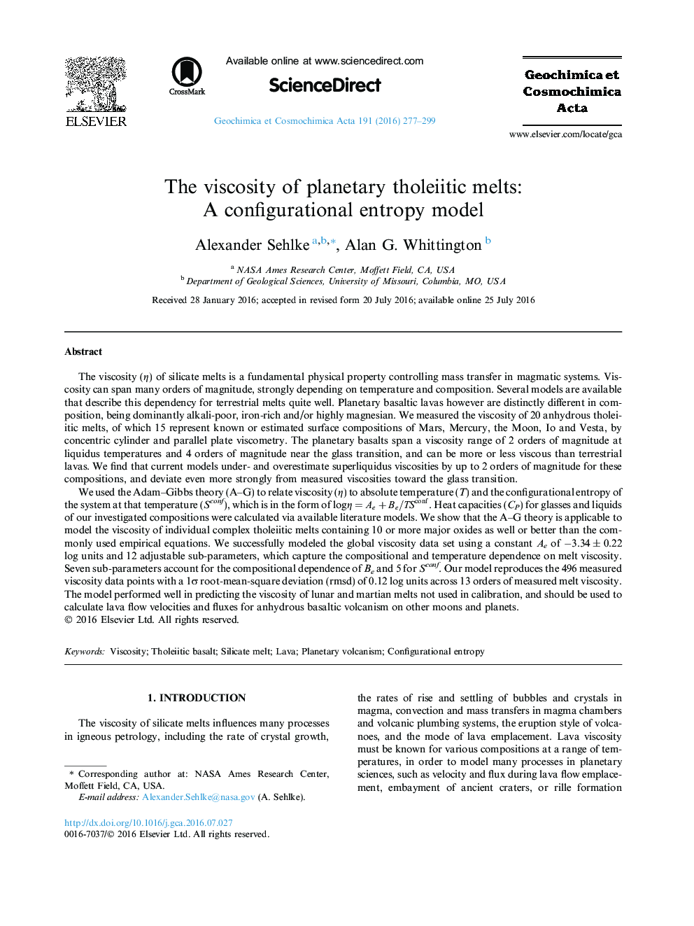 ویسکوزیته ذوبهای تلوییتی سیاره ای: یک مدل آنتروپی پیکربندی 