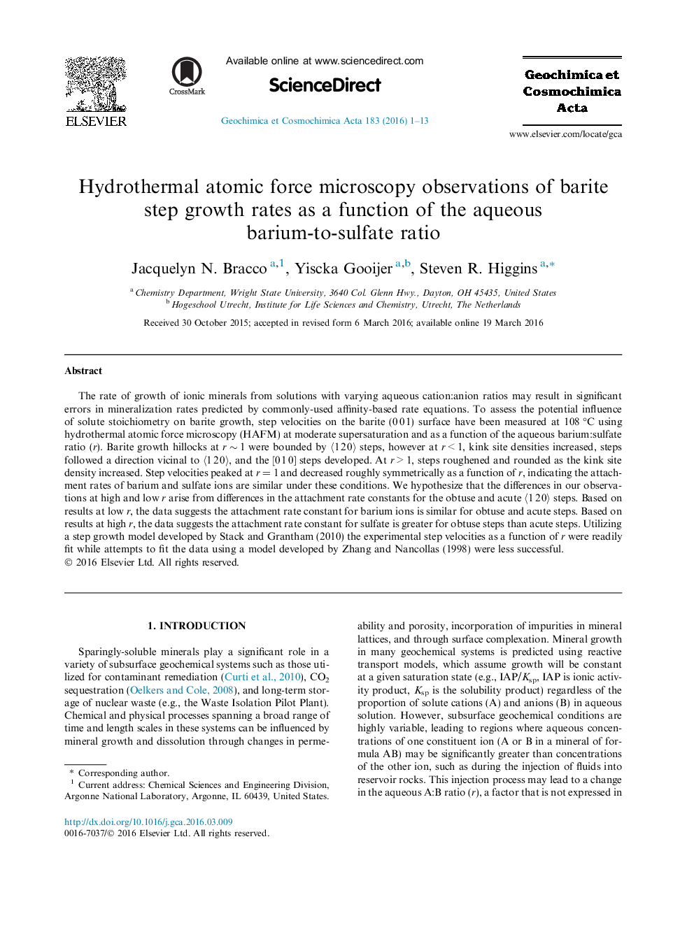 Hydrothermal atomic force microscopy observations of barite step growth rates as a function of the aqueous barium-to-sulfate ratio