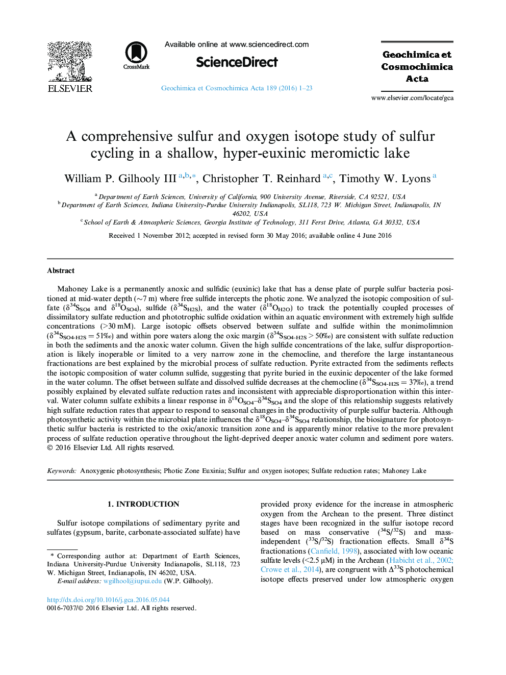 A comprehensive sulfur and oxygen isotope study of sulfur cycling in a shallow, hyper-euxinic meromictic lake