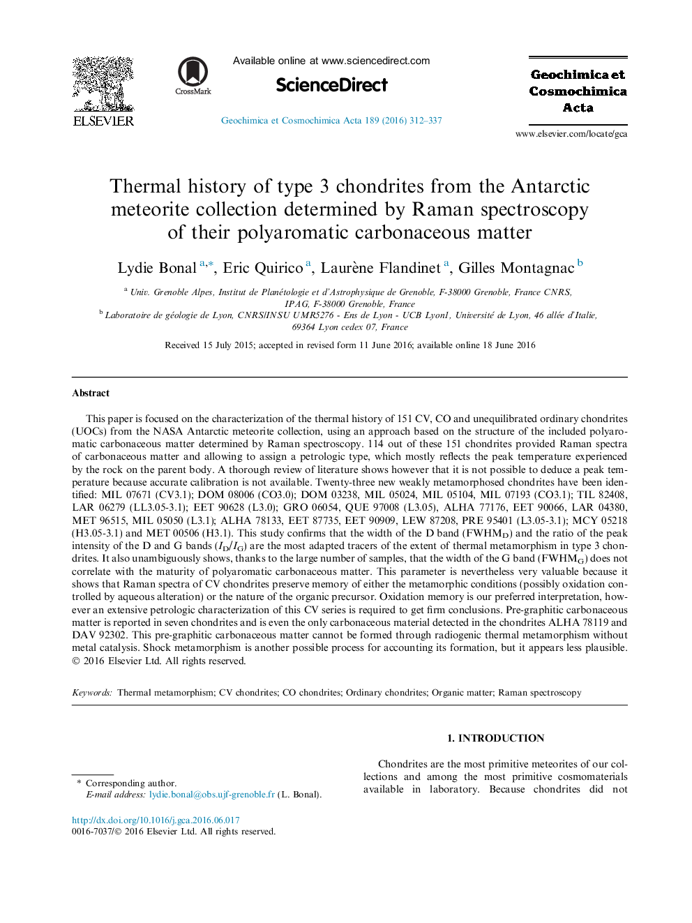 تاریخچه حرارتی هوادار نوع 3 از مجموعه شهاب سنگ های قطب جنوب که توسط طیف سنجی رامان از ماده کربنات پلیاریوم تعیین شده اند 