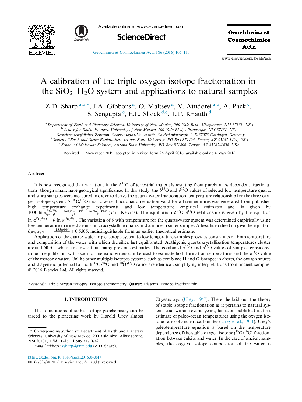 A calibration of the triple oxygen isotope fractionation in the SiO2-H2O system and applications to natural samples