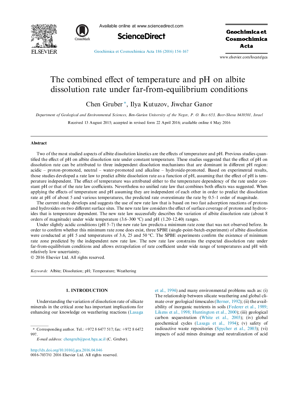 The combined effect of temperature and pH on albite dissolution rate under far-from-equilibrium conditions