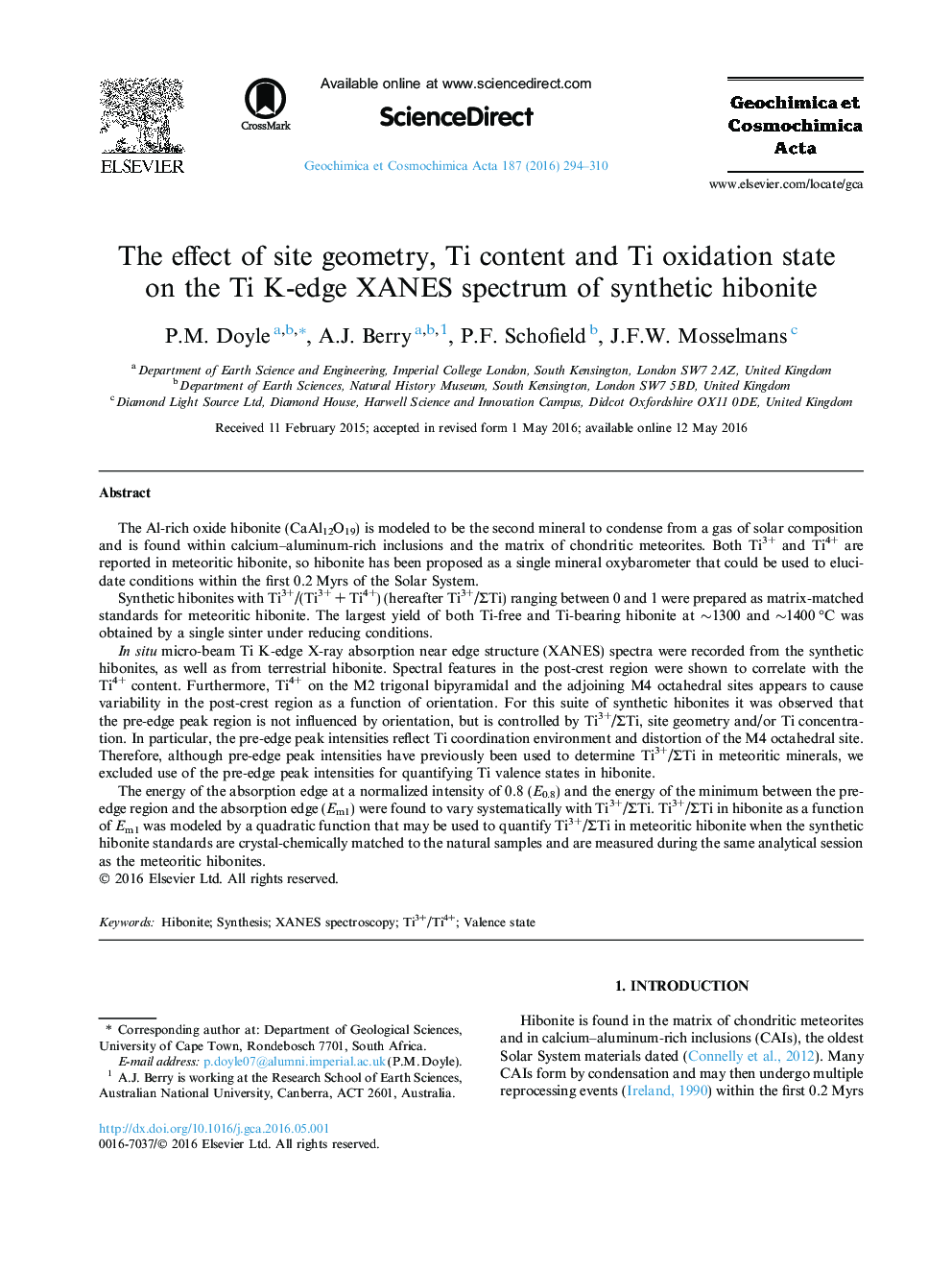 The effect of site geometry, Ti content and Ti oxidation state on the Ti K-edge XANES spectrum of synthetic hibonite