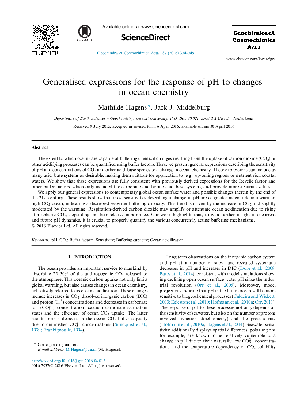 Generalised expressions for the response of pH to changes in ocean chemistry