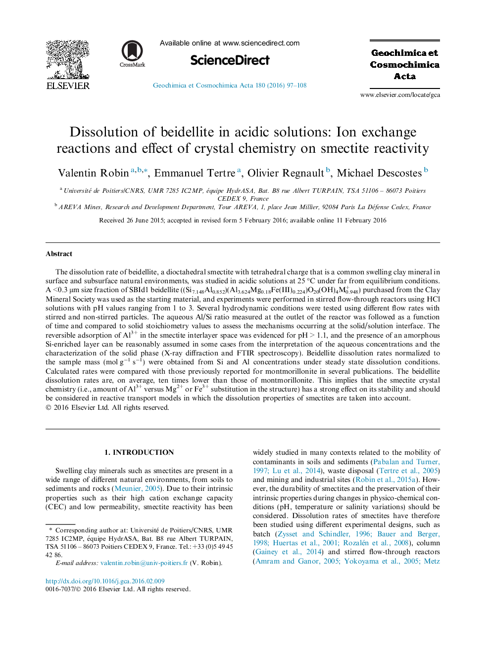 Dissolution of beidellite in acidic solutions: Ion exchange reactions and effect of crystal chemistry on smectite reactivity