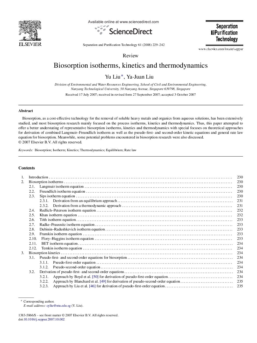 Biosorption isotherms, kinetics and thermodynamics