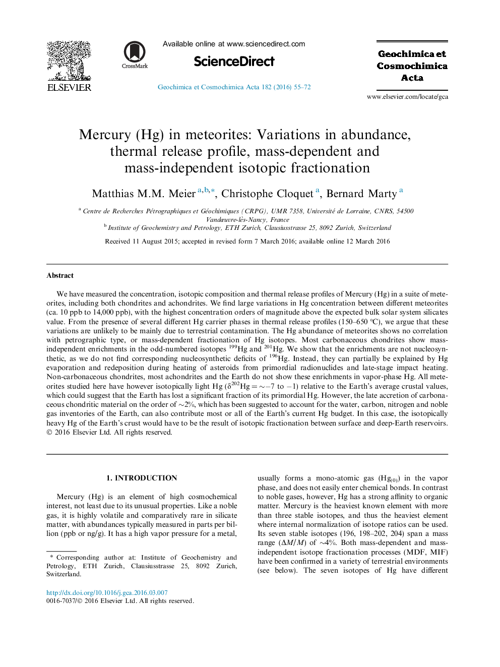 Mercury (Hg) in meteorites: Variations in abundance, thermal release profile, mass-dependent and mass-independent isotopic fractionation