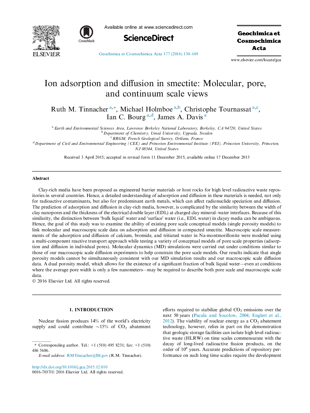 Ion adsorption and diffusion in smectite: Molecular, pore, and continuum scale views