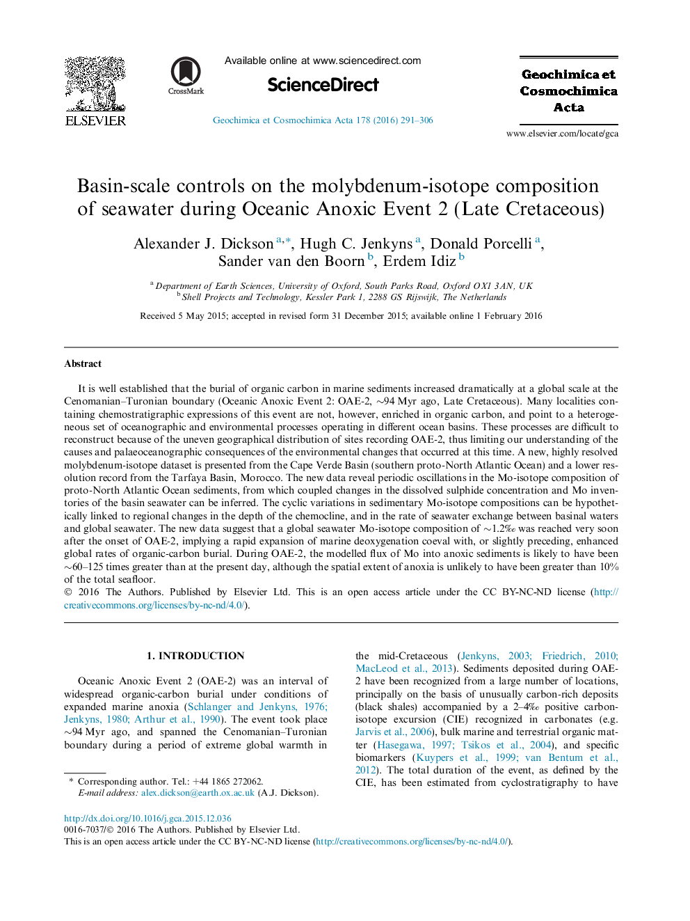 Basin-scale controls on the molybdenum-isotope composition of seawater during Oceanic Anoxic Event 2 (Late Cretaceous)