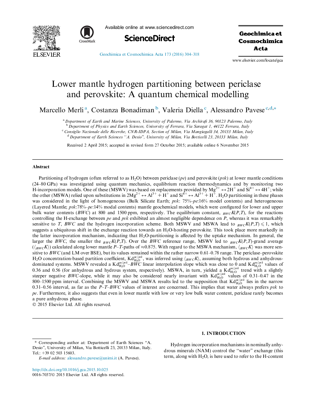 Lower mantle hydrogen partitioning between periclase and perovskite: A quantum chemical modelling