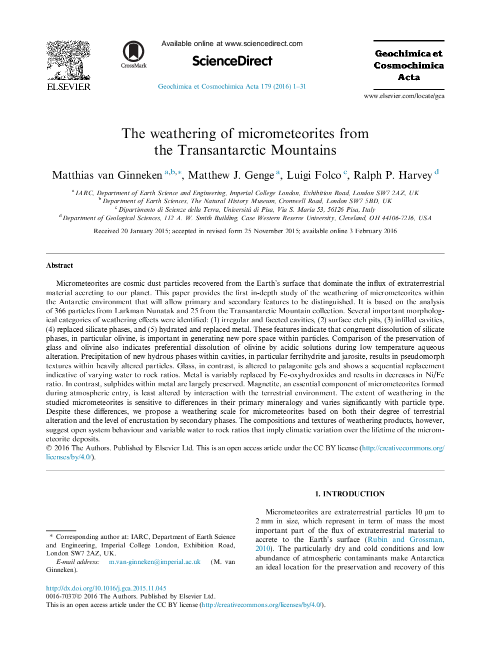 عکس صفحه اول مقاله: The weathering of micrometeorites from the Transantarctic Mountains The weathering of micrometeorites from the Transantarctic Mountains