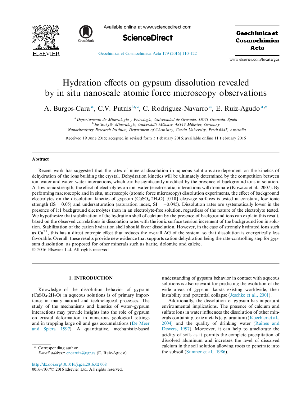 Hydration effects on gypsum dissolution revealed by in situ nanoscale atomic force microscopy observations