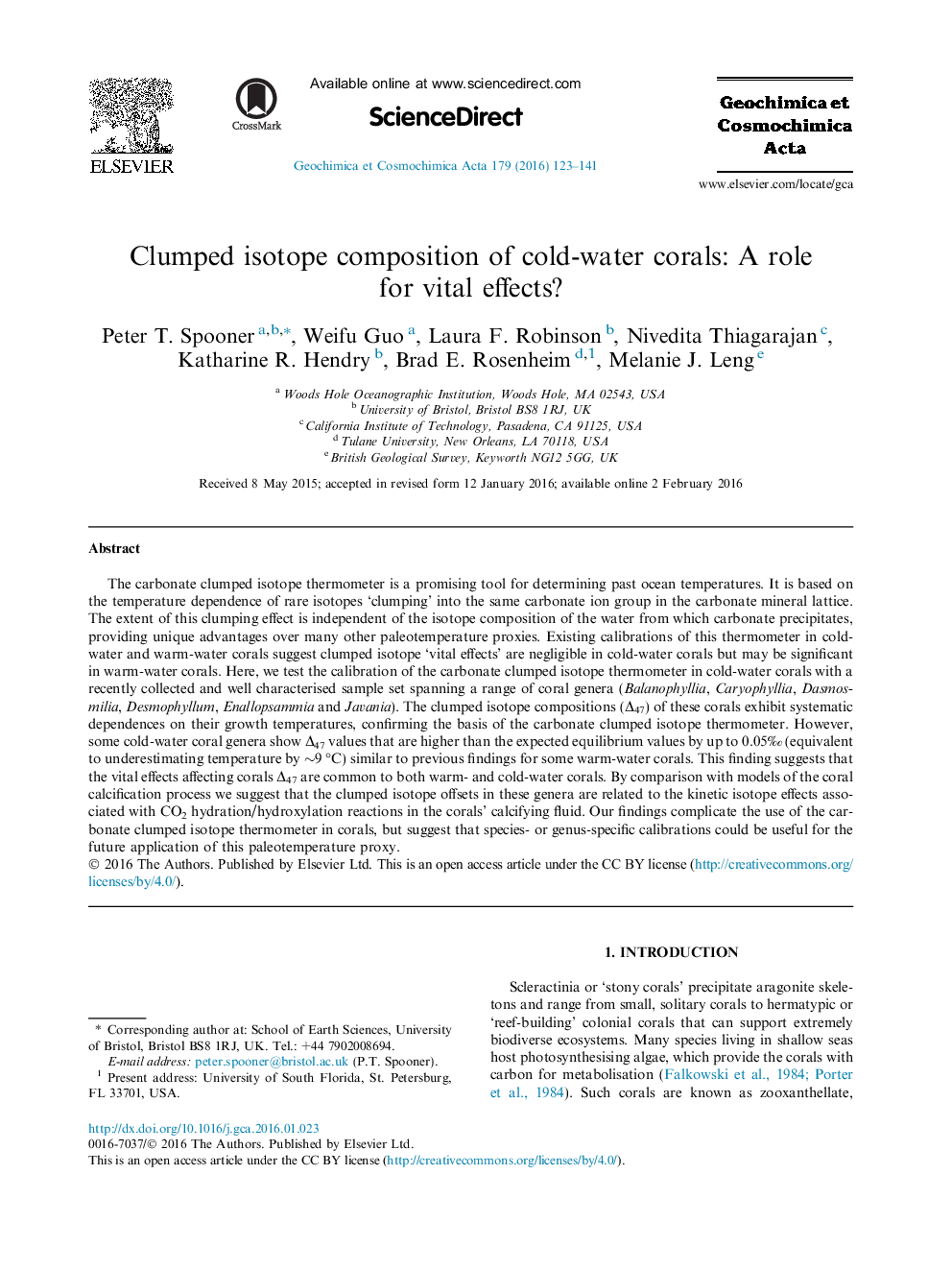 Clumped isotope composition of cold-water corals: A role for vital effects?